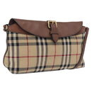 BURBERRY Nova Check Shoulder Bag Canvas Beige Gold Auth ka6546-1
