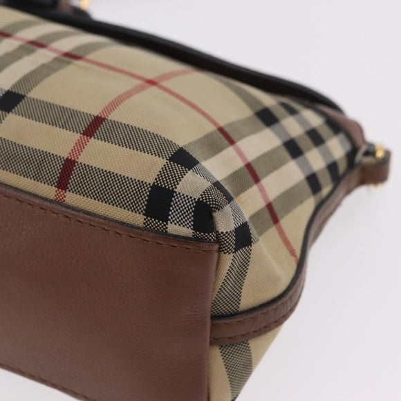 BURBERRY Nova Check Shoulder Bag Canvas Beige Gold Auth ka6546
