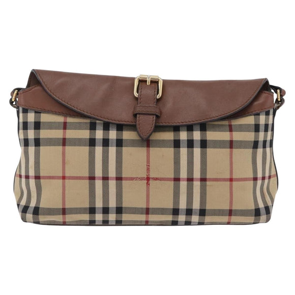 BURBERRY Nova Check Shoulder Bag Canvas Beige Gold Auth ka6546