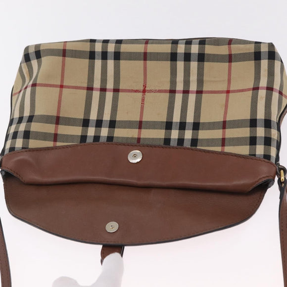 BURBERRY Nova Check Shoulder Bag Canvas Beige Gold Auth ka6546