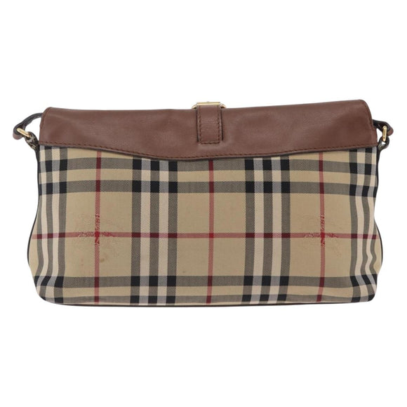 BURBERRY Nova Check Shoulder Bag Canvas Beige Gold Auth ka6546