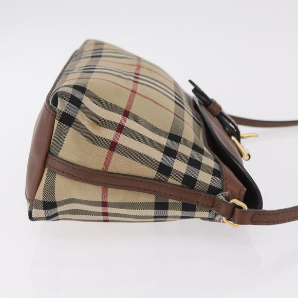 BURBERRY Nova Check Shoulder Bag Canvas Beige Gold Auth ka6546