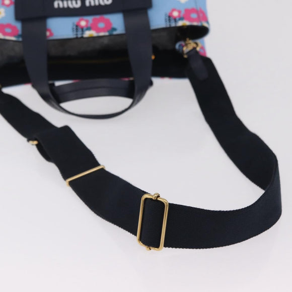 Miu Miu Canapa Fiori Hand Bag Canvas 2way Blue Gold 5BA085 Auth ka6547V