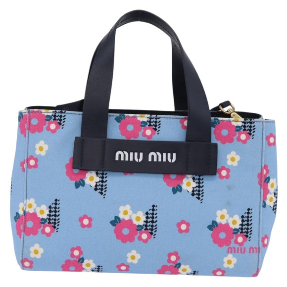 Miu Miu Canapa Fiori Hand Bag Canvas 2way Blue Gold 5BA085 Auth ka6547V