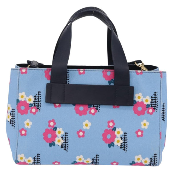 Miu Miu Canapa Fiori Hand Bag Canvas 2way Blue Gold 5BA085 Auth ka6547V