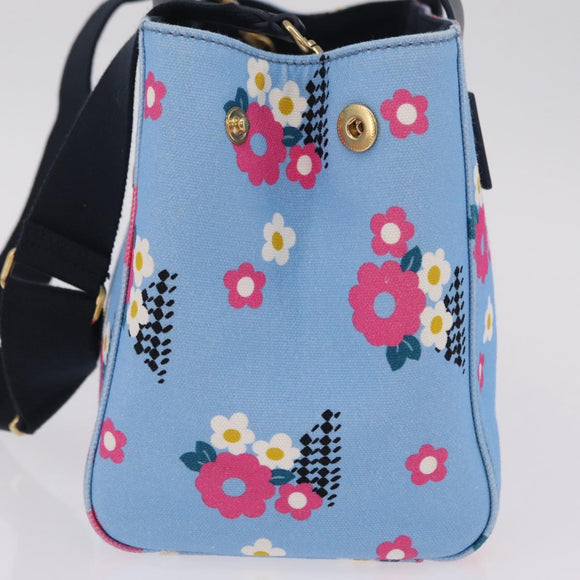 Miu Miu Canapa Fiori Hand Bag Canvas 2way Blue Gold 5BA085 Auth ka6547V