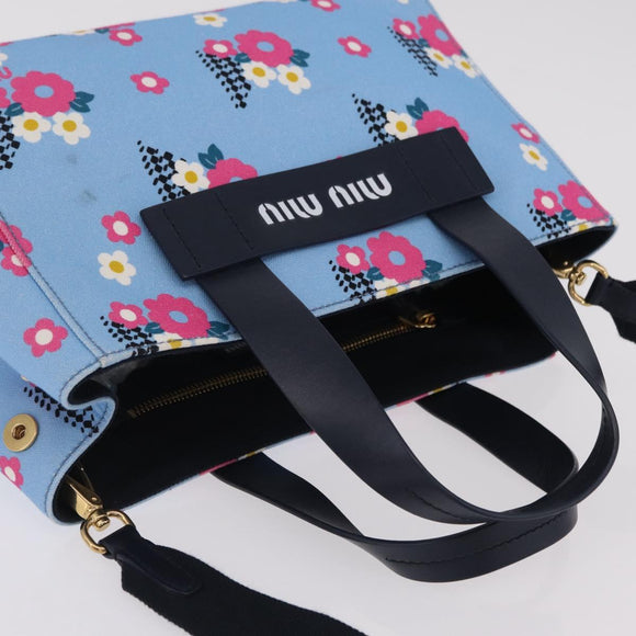 Miu Miu Canapa Fiori Hand Bag Canvas 2way Blue Gold 5BA085 Auth ka6547V