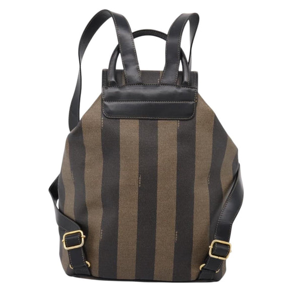 FENDI Pecan Canvas Backpack PVC Black Brown gold 259290 Auth ka6553V