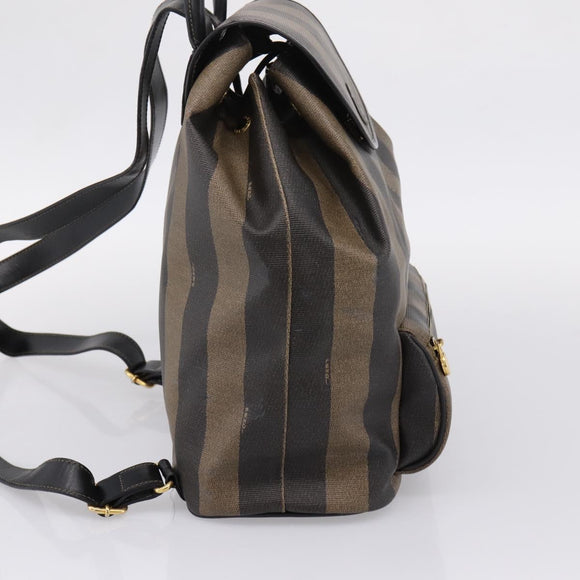 FENDI Pecan Canvas Backpack PVC Black Brown gold 259290 Auth ka6553V