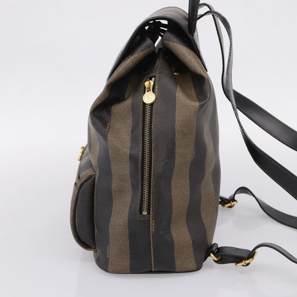 FENDI Pecan Canvas Backpack PVC Black Brown gold 259290 Auth ka6553V