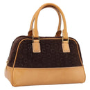 CELINE C Macadam Canvas Hand Bag Suede Brown Gold Auth ka6557A-1