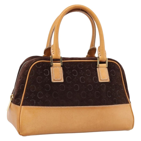 CELINE C Macadam Canvas Hand Bag Suede Brown Gold Auth ka6557A
