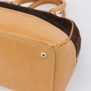 CELINE C Macadam Canvas Hand Bag Suede Brown Gold Auth ka6557A-9