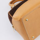 CELINE C Macadam Canvas Hand Bag Suede Brown Gold Auth ka6557A-14