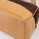 CELINE C Macadam Canvas Hand Bag Suede Brown Gold Auth ka6557A-15