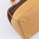 CELINE C Macadam Canvas Hand Bag Suede Brown Gold Auth ka6557A-16