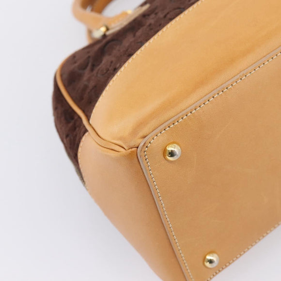 CELINE C Macadam Canvas Hand Bag Suede Brown Gold Auth ka6557A