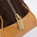 CELINE C Macadam Canvas Hand Bag Suede Brown Gold Auth ka6557A-17