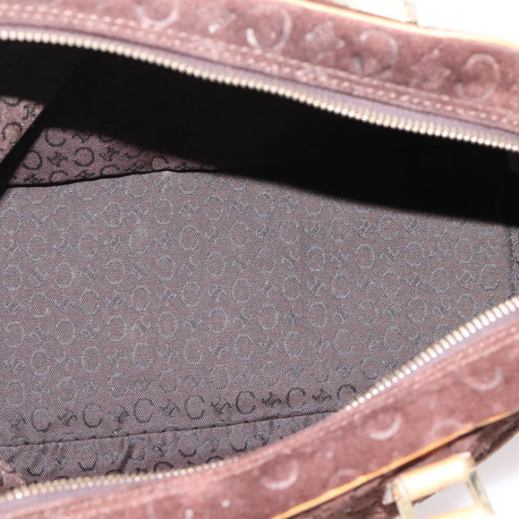 CELINE C Macadam Canvas Hand Bag Suede Brown Gold Auth ka6557A
