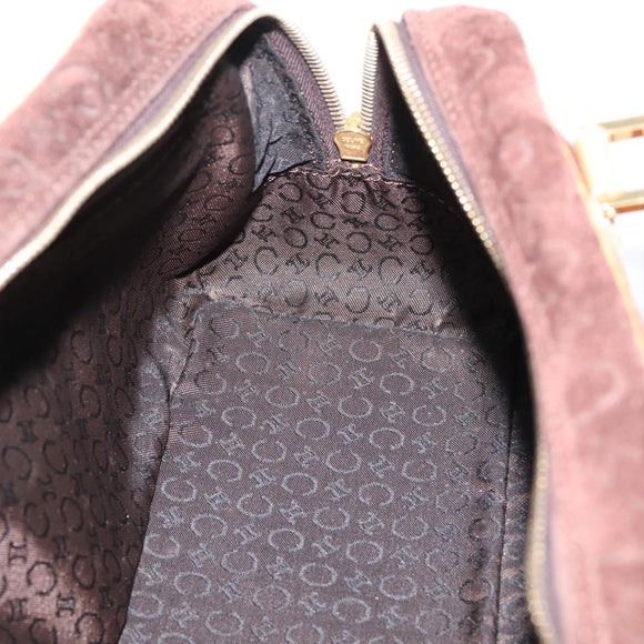 CELINE C Macadam Canvas Hand Bag Suede Brown Gold Auth ka6557A