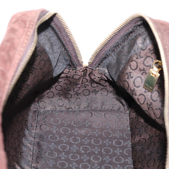 CELINE C Macadam Canvas Hand Bag Suede Brown Gold Auth ka6557A