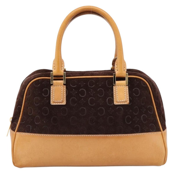 CELINE C Macadam Canvas Hand Bag Suede Brown Gold Auth ka6557A
