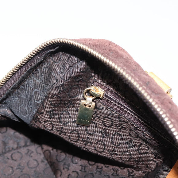 CELINE C Macadam Canvas Hand Bag Suede Brown Gold Auth ka6557A