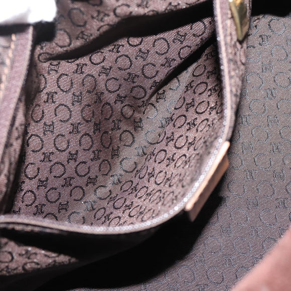 CELINE C Macadam Canvas Hand Bag Suede Brown Gold Auth ka6557A