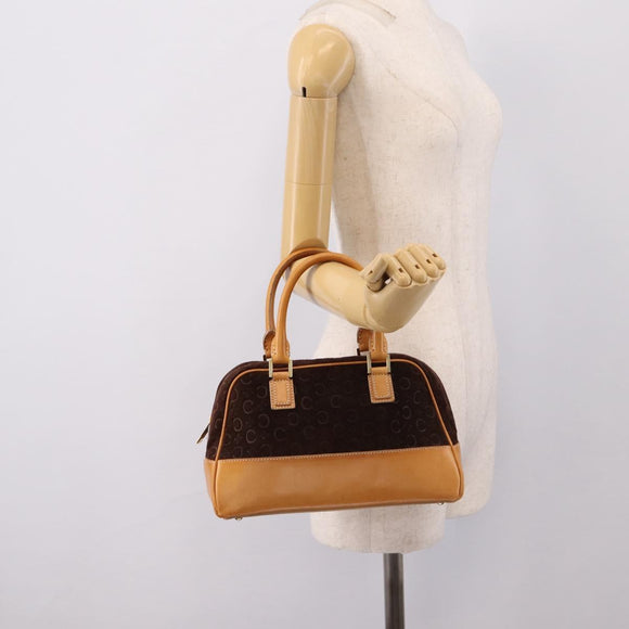 CELINE C Macadam Canvas Hand Bag Suede Brown Gold Auth ka6557A