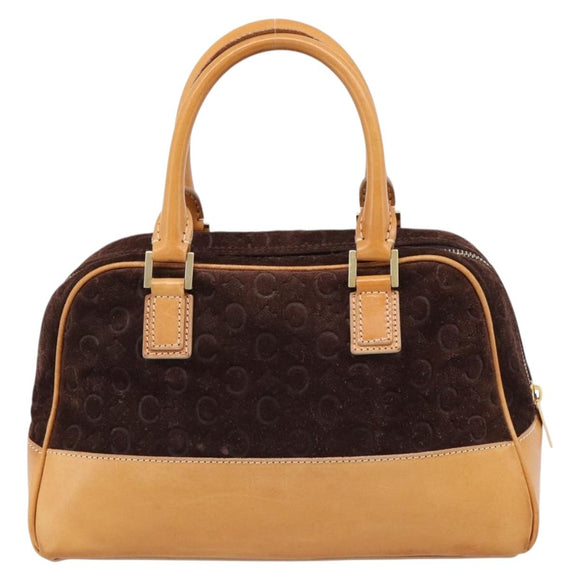 CELINE C Macadam Canvas Hand Bag Suede Brown Gold Auth ka6557A