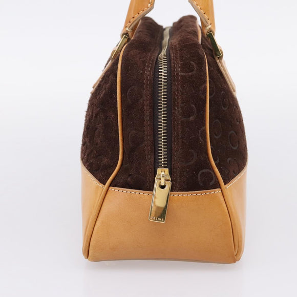 CELINE C Macadam Canvas Hand Bag Suede Brown Gold Auth ka6557A