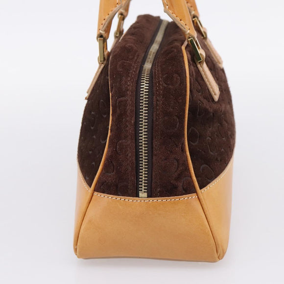 CELINE C Macadam Canvas Hand Bag Suede Brown Gold Auth ka6557A