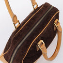 CELINE C Macadam Canvas Hand Bag Suede Brown Gold Auth ka6557A-6