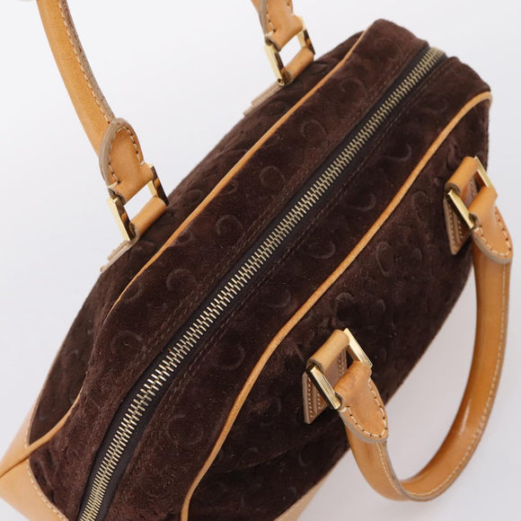 CELINE C Macadam Canvas Hand Bag Suede Brown Gold Auth ka6557A