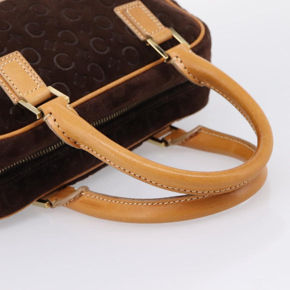 CELINE C Macadam Canvas Hand Bag Suede Brown Gold Auth ka6557A