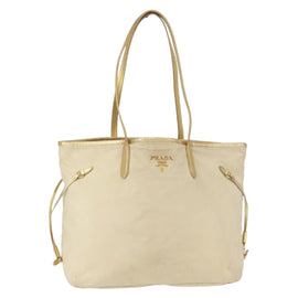 PRADA Tote Bag Nylon Beige Gold Auth ka656