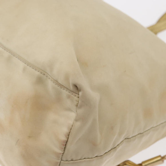 PRADA Tote Bag Nylon Beige Gold Auth ka656
