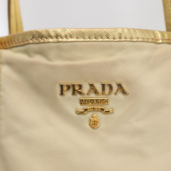 PRADA Tote Bag Nylon Beige Gold Auth ka656