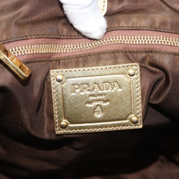 PRADA Tote Bag Nylon Beige Gold Auth ka656