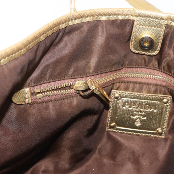 PRADA Tote Bag Nylon Beige Gold Auth ka656