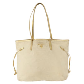 PRADA Tote Bag Nylon Beige Gold Auth ka656 - 0