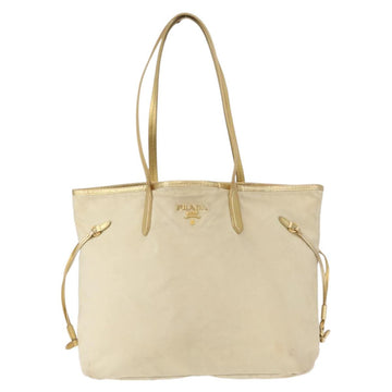 PRADA Tote Bag Nylon Beige Gold Auth ka656 - 0