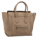 CELINE Luggage Mini Shopper Hand Bag Leather Beige Gold Auth ka6560A-1
