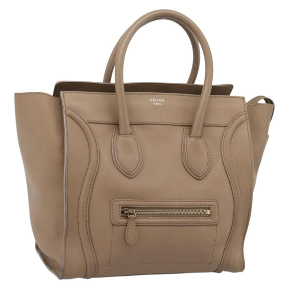 CELINE Luggage Mini Shopper Hand Bag Leather Beige Gold Auth ka6560A