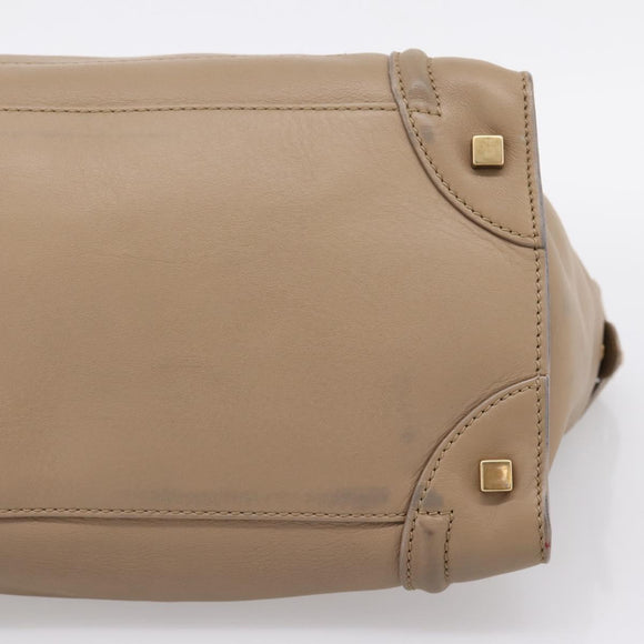 CELINE Luggage Mini Shopper Hand Bag Leather Beige Gold Auth ka6560A