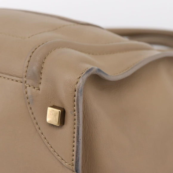 CELINE Luggage Mini Shopper Hand Bag Leather Beige Gold Auth ka6560A