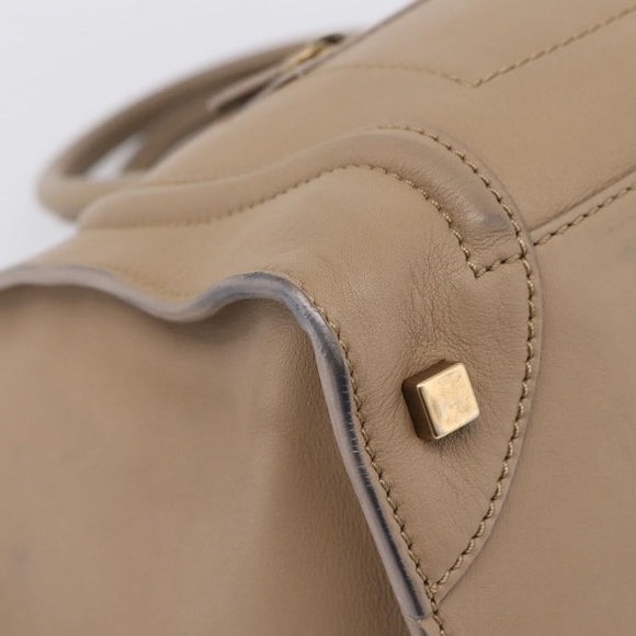 CELINE Luggage Mini Shopper Hand Bag Leather Beige Gold Auth ka6560A