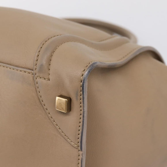 CELINE Luggage Mini Shopper Hand Bag Leather Beige Gold Auth ka6560A