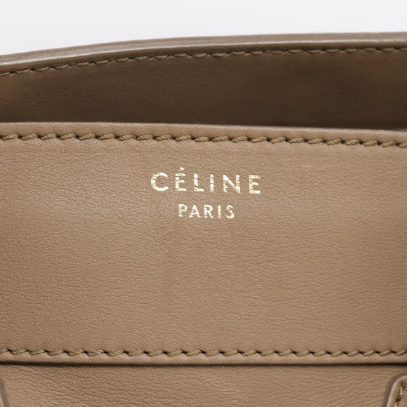CELINE Luggage Mini Shopper Hand Bag Leather Beige Gold Auth ka6560A