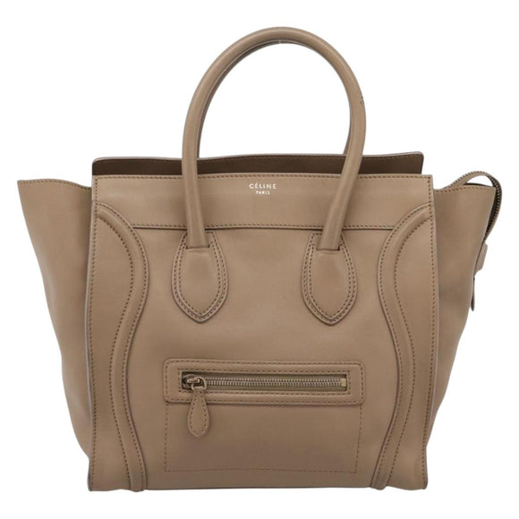 CELINE Luggage Mini Shopper Hand Bag Leather Beige Gold Auth ka6560A